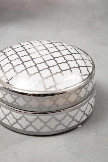 Renne White and Silver Small Ceramic Box