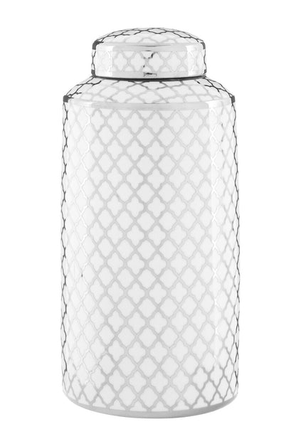 Renne White and Silver Large Ceramic Jar