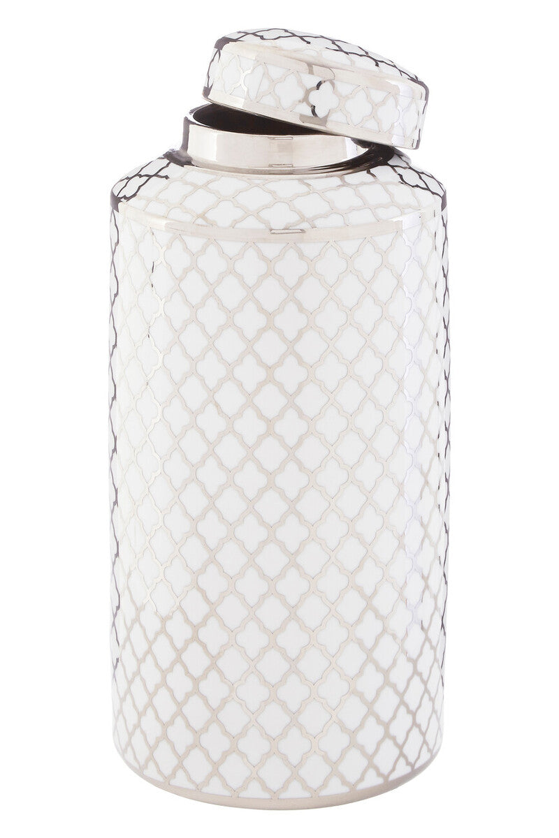 Renne White and Silver Large Ceramic Jar