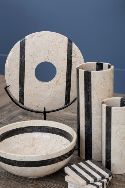 Sura Cream and Black Marble Sculpture