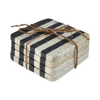 Sura Set Of 4 Cream And Black Marble Coasters