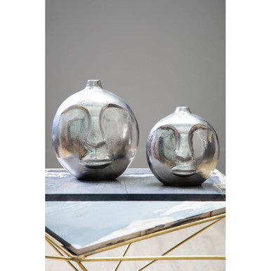 Viso Large Silver Face Round Vase