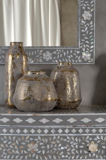 Orvena Small Grey And Gold Ceramic Vase