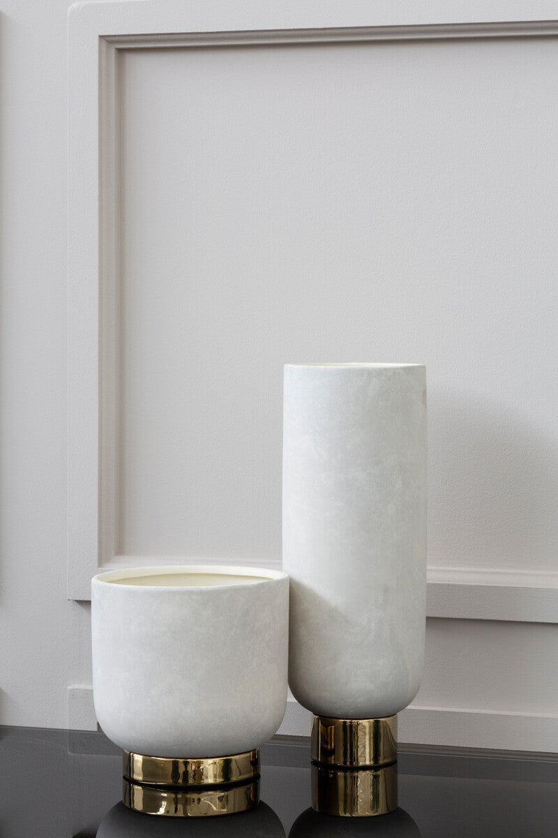 Callie White and Gold Large Pedestal Vase.
