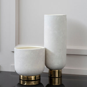 Callie White and Gold Large Pedestal Vase