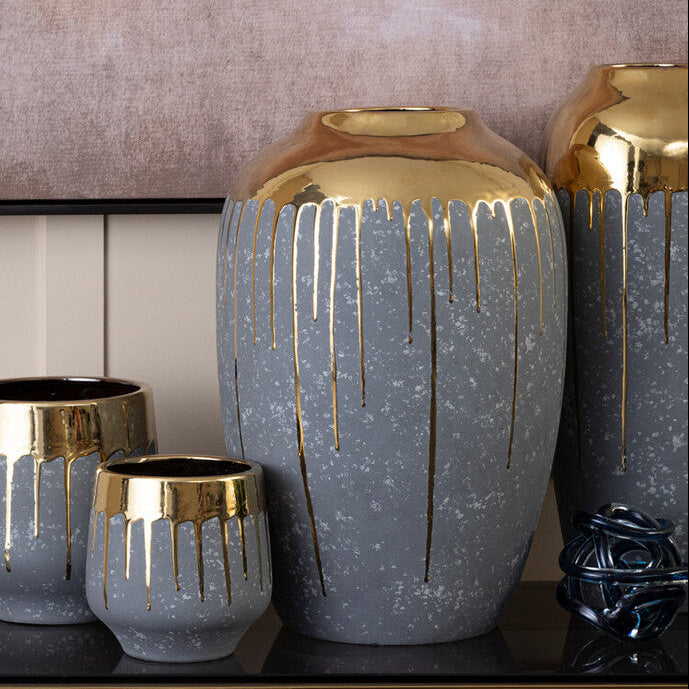 Cyrus Grey and Gold Small Vase