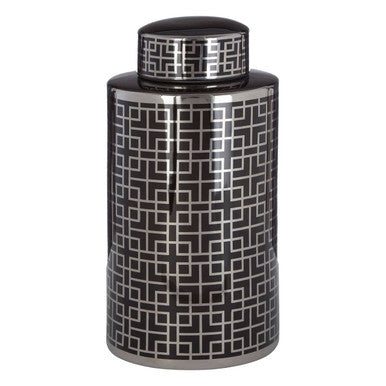 Daria Black And Silver Finish Large Ceramic Jar
