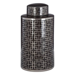 Daria Black And Silver Finish Large Ceramic Jar
