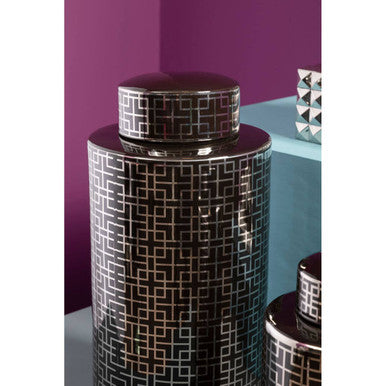 Daria Black And Silver Finish Small Ceramic Jar - Image 3