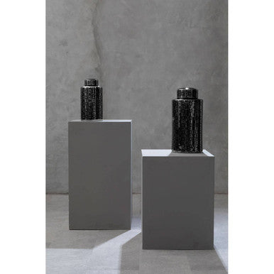 Daria Black And Silver Finish Small Ceramic Jar - Image 4
