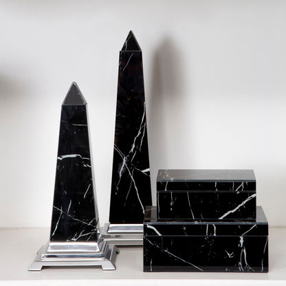 Renata Small Black Marble Design Glass Trinket Box