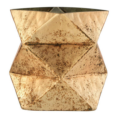 Decorative gold geometric vase on a white background