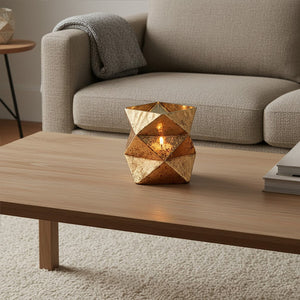 Small Gold Finish Glass Candle Holder | Rambia