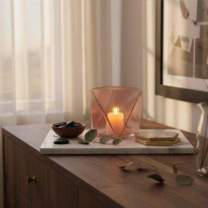Large Pink Glass Candle Holder | Rambia