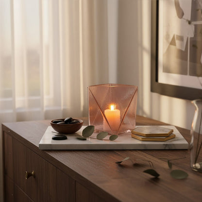 Rambia Large Pink Glass Candle Holder