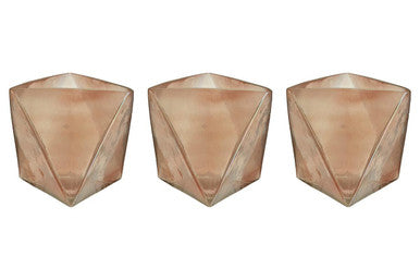 Rambia Set Of 3 Pink Glass Candle Holders