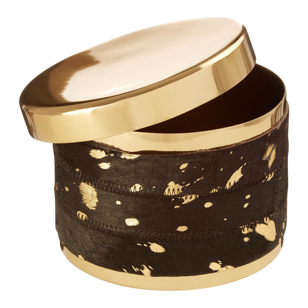 Bowerbird Small Gold And Black Hair on Leather Trinket Box