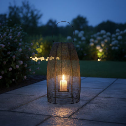 Trento Black Woven Wire Large Lantern with Glass Insert