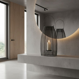 Black Woven Wire Large Lantern with Glass Insert | Trento