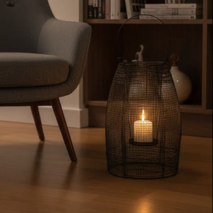 Black Woven Wire Small Lantern with Glass Insert | Trento