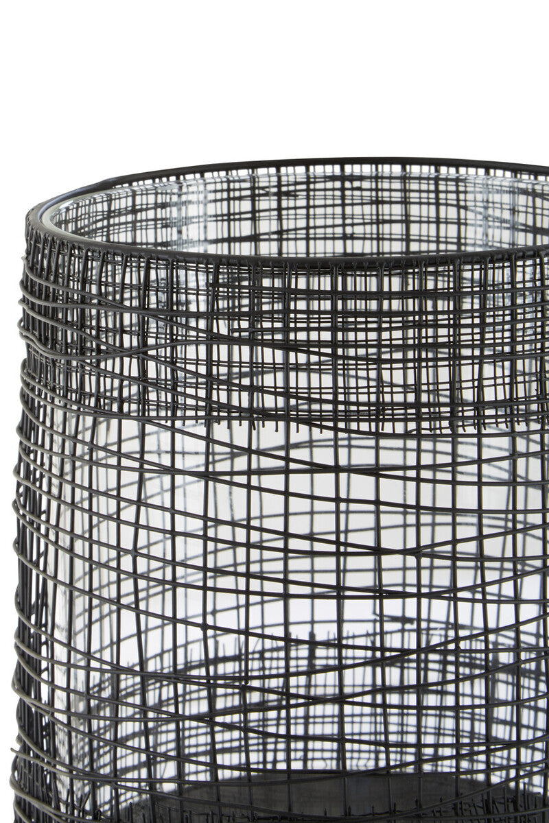 Trento Glass and Black Finish Metal Cylindrical Lantern