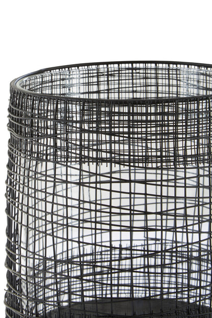 Trento Glass and Black Finish Metal Cylindrical Lantern