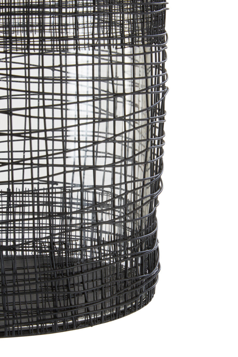 Trento Glass and Black Finish Metal Cylindrical Lantern