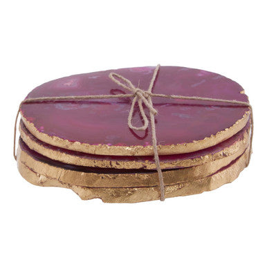 Bowerbird Agata Set of 4 Agate Pink and Gold Coasters