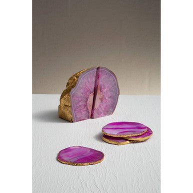 Bowerbird Agata Set of 4 Agate Pink and Gold Coasters