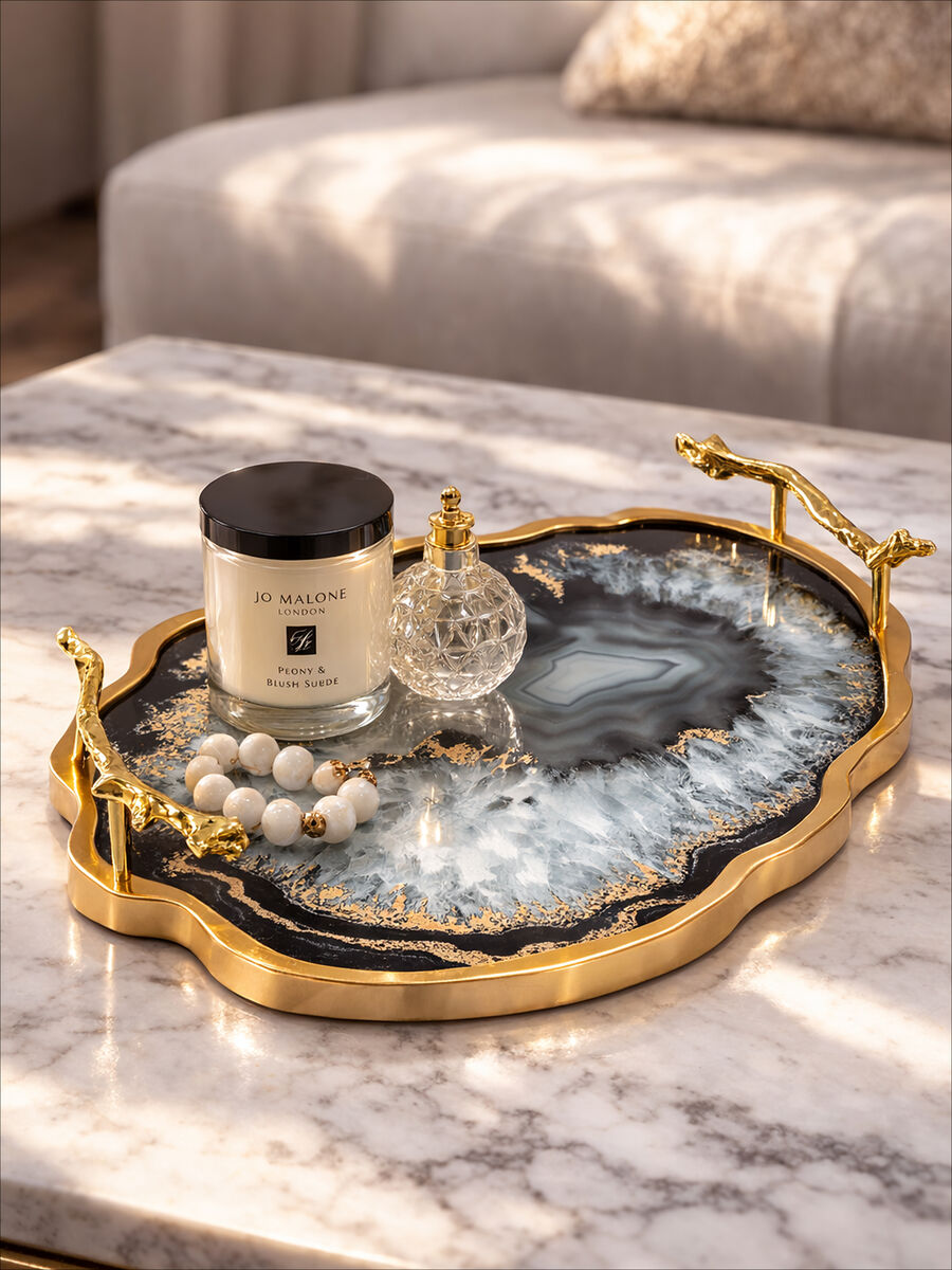 Celina Black And Gold Agate Tray