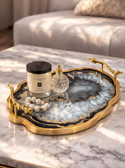 Celina Black And Gold Agate Tray