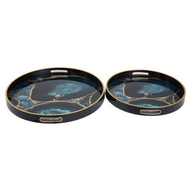 Celina Set Of Two Round Trays with Agate Effect