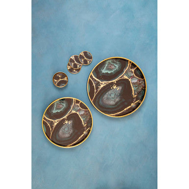Celina Set Of Two Round Trays with Agate Effect