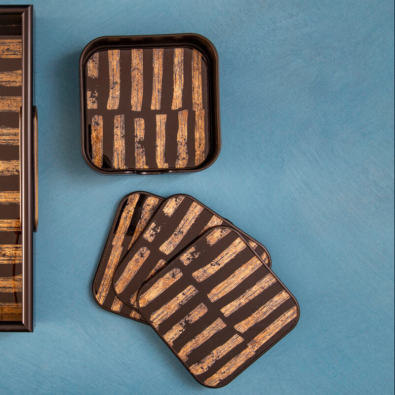 Celina Set Of Four Square Black and Gold Coasters