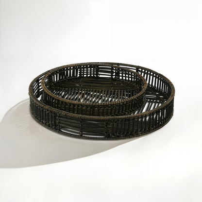 Batu Set of 2 Black Rattan Trays