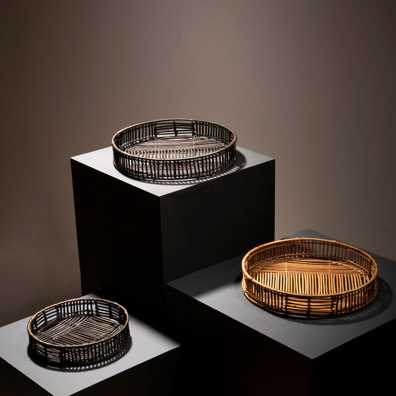 Batu Set Of 2 Black Rattan Trays