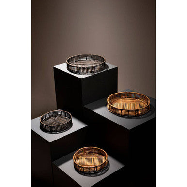 Batu Set Of 2 Black Rattan Trays