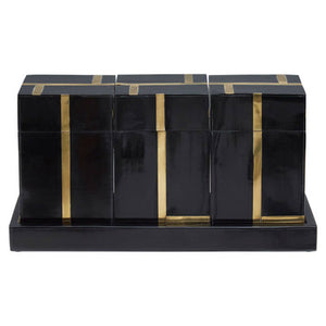 Odell Black and Gold Set of 3 Jars with Tray