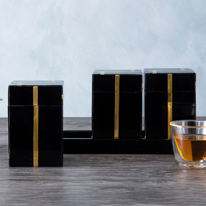 Odell Black and Gold Set of 3 Jars with Tray
