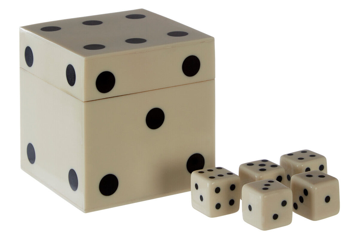 Churchill Games White and Black Dice Box with 5 Dice
