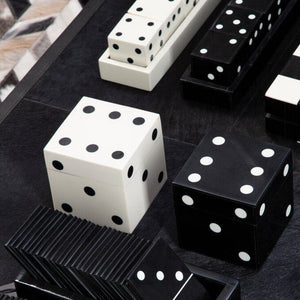 White and Black Dice Box with 5 Dice | Churchill Games