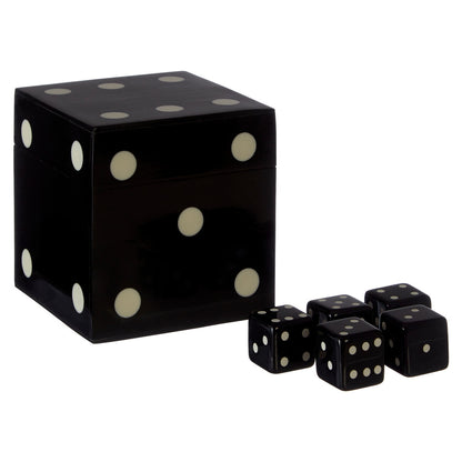 Churchill Games Black And White Dice Box With 5 Dice