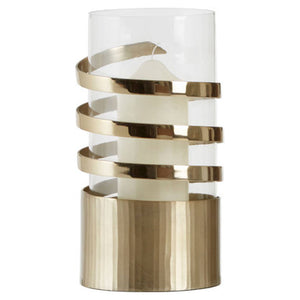 Amreli Large Vertical Textured Gold Metal Hurricane Candle Holder