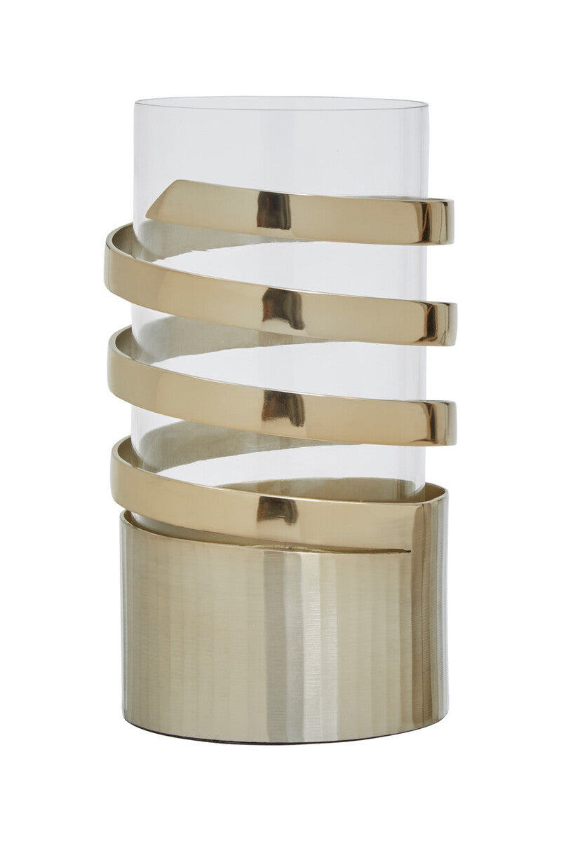 Amreli Small Vertical Textured Gold Metal Hurricane Candle Holder