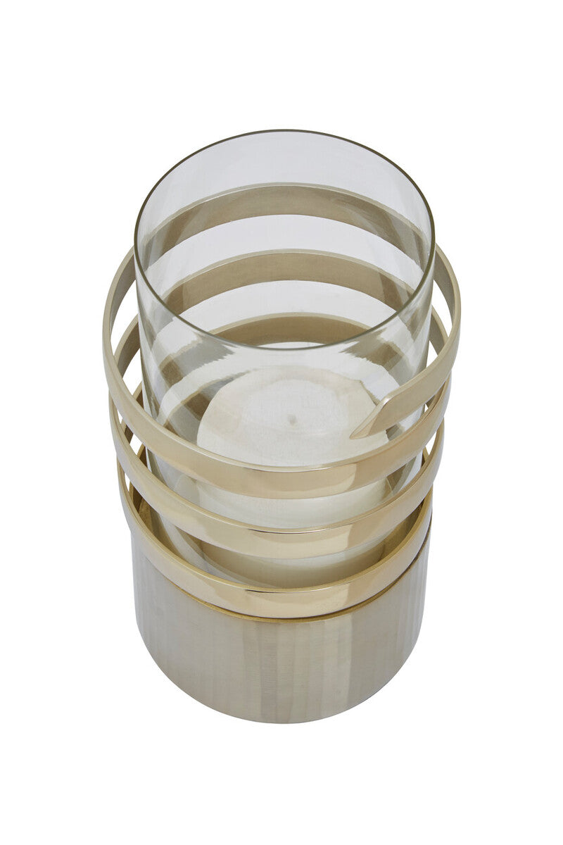 Amreli Small Vertical Textured Gold Metal Hurricane Candle Holder - Image 4