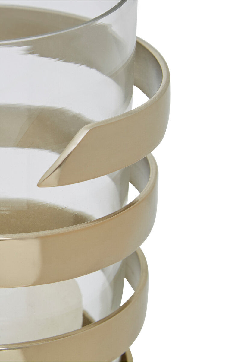 Amreli Small Vertical Textured Gold Metal Hurricane Candle Holder - Image 5