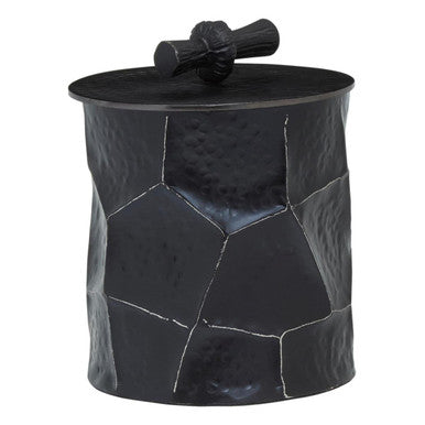 Black stone-patterned container with a lid on a white background