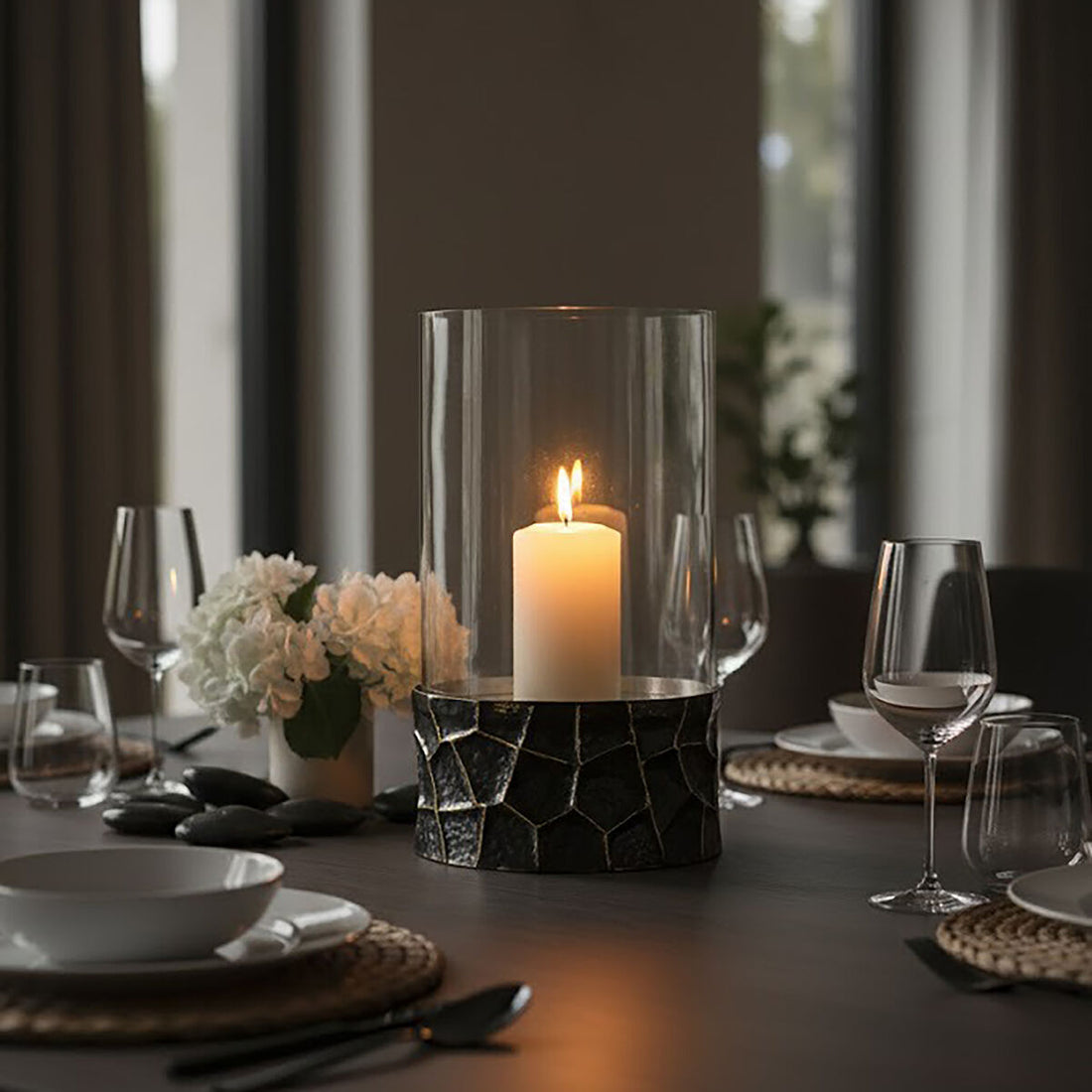 Akola Black and Gold Large Hurricane Candle Holder - Image 3