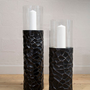 Akola Black and Gold Finish Small Floor Standing Hurricane Candle Holder