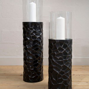 Akola Black and Gold Finish Large Floor Standing Hurricane Candle Holder